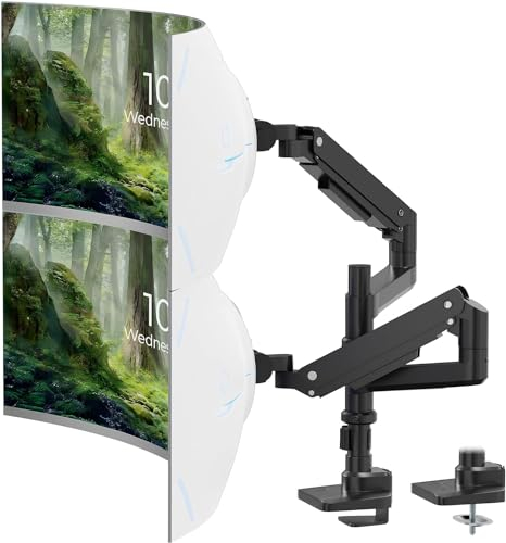 PUTORSEN Monitorhalterung 2 Monitore für 17 bis 49 Zoll Bildschirm, Gasfeder Dual Monitore Tischhalterung Höhenverstellbar Schwenkbar Monitor Halterung, Gewicht 2-20 kg pro Arm, VESA 75/100mm