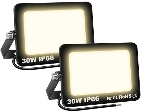 AUXTINGS 2 Piezas Focos LED Exterior 30W 3000 lúmen, Foco Proyector LED Impermeable, 4000K blanco cálido Floodlight Iluminación de seguridad para Campo Jardín Estadio Casa Garaje Patio Terraza