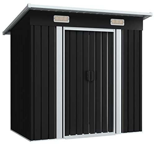 Homgoday Gartenschuppen Gerätehaus Garten Schuppen Metall Schuppen Lagerschuppen Schiebetür Garten Metall Gartenschrank Gartenhaus Mit 2 Entlüftungsöffnungen Anthrazit Metall