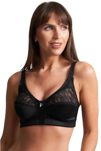 ShopMCR Women’s Non-Wired Full Cup Lace Non-Padded Underwear Bra - Woman Firm Control Soft Full Coverage Cups Bra with Adjustable Straps Everyday Bra (Black, 34D)