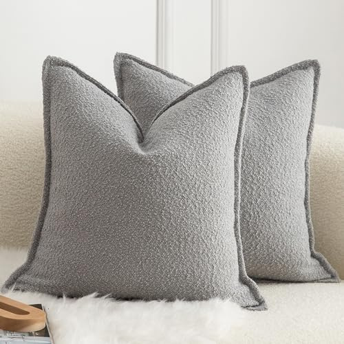 Mandioo 2er Set Dekorativer Kissenbezug Woven Textured Sofakissen Dekokissen Kissenbezüge Super Soft Premium Simple Design Wurfkissenbezug Schlafzimmer Wohnzimmer hellgrau 45x45cm