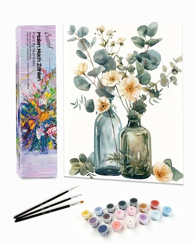 Bougimal Pintar por Numeros Adultos Paisaje incluir Pinceles y Pintura Acrilica, Flores 1, Sin Marco 28 X 35 cm