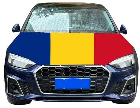 Copri-cofano con bandiera della Romania, 1,2 x 152 cm, tessuti elastici, lavabile, per cofano, striscione, bandiera per decorazione, articoli per eventi