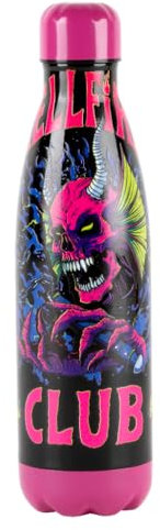 Konix Stranger Things Isolierflasche - Edelstahl - 500 ml - Hellfire Club-Motiv - Rosa und Schwarz