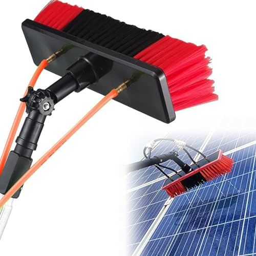 ylpddmm 30 Feet Reach Solar Panel Cleaning Brush,Water Fed Pole Brush,Window Cleaner Window Glass Solar Panel,Solution Scrubber Brush & Hose Spray Washer,5.4m