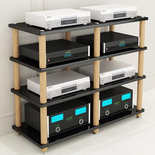 LYXWGRZD Audio Rack HiFi Regal, Phonoschrank mit offenem Stauraum, Plattenspieler Regal mit Schrankbeinen aus Massivholz, Record Player Stand for Besprechungs-, Wohn- und Aufnahmeräume(Nero,89cm/35in)