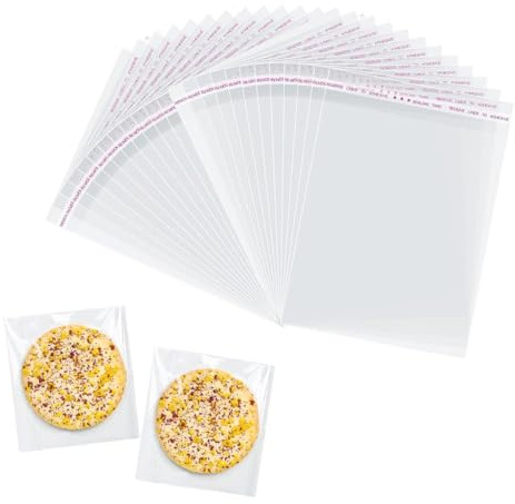 QOWIJEX 100 Pièces Sachet Plastique Transparent,10 * 12(+3) cm, Sachet Bonbon Petit avec Bande Collante, Cellophane Sac Plastique Transparent pour Biscuits Confiserie Anniversaire Noel Cadeaux DIY