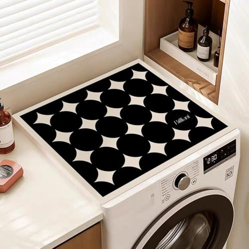 Highdi Housse de Protection pour Machine à Laver Top, Coussin de Machine à Laver Antidérapant Housse de Machine à Laver pour Machine à Laver Ou Sèche-Linge (Pois Noirs,50 * 50cm)