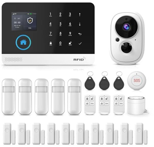 PGST WiFi/GSM 4G Allarme Casa Senza Fili, Antifurto Casa Wireless con Telecamera,Rilevatore di Movimento,Sensore per porte e finestre, Telecomando per Appartamento, Garage, Ufficio