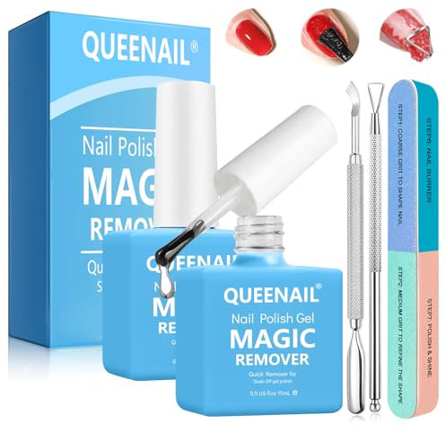 2 Pièces Dissolvant Vernis Semi Permanent Rapide En 3-5 Minutes, 15 ml Dissolvant de Vernis à Ongles en Gel, Avec Grattoir à Cuticules et Limes à Ongles pour Salons de Manucure