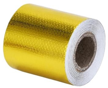 Enveloppe D'échappement Ruban thermique for échappement de moto 5M/10M/15M, en-tête, isolation thermique, rouleau résistant avec attaches en acier inoxydable Echappement Ruban Ruban(5cm 5m gold)