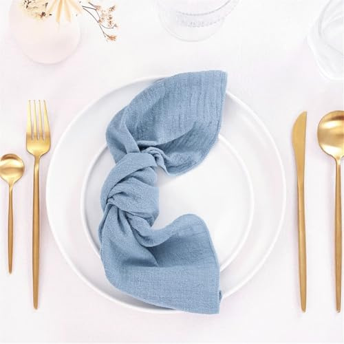 SYSUII 32x32cm 12 Stück Stoffservietten Baumwolle Musselin Servietten Stoff Tischservietten Abwaschbare Servietten Hochzeitsservietten für Party Geburtstag Cafe Restaurant Küche-Blau