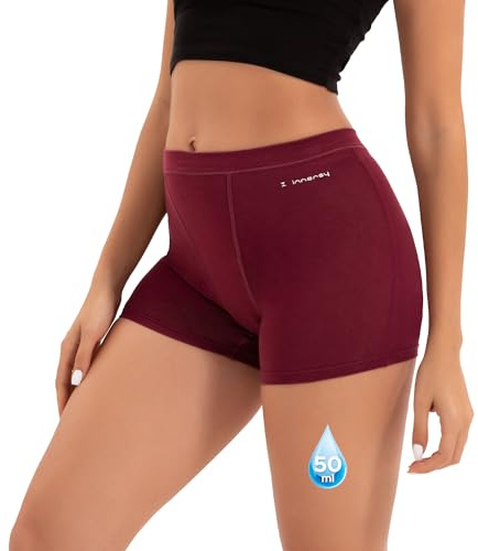 INNERSY Period Pants Heavy Flow Menstrual Boxer Shorts Anti-side-leaks | Soft Cotton Boyshort Knickers, High Waist Leakproof Boxers, Tag-free, for After Birth/C Section Recovery, Under Dress/Skirts