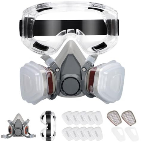 Fuutuu Professional Reusable Half Face Respirator Mask – Gas & Dust Proof Cover with 20 Filters – Adjustable Safety Goggles for Painting Welding Woodwork