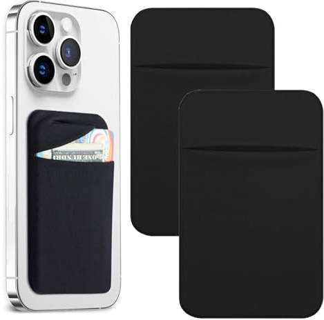 2 Pack Black Cell Phone Pocket,Self Adhesive Cell Phone Card Holder,Slim Black Card Pocket Holder Stretchy Fabric Card Pocket Stick On Wallet Suitable for All Smartphones