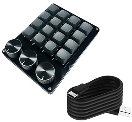 XANHOY Tastiera macro personalizzabile con 3 manopole rotanti, tastiere meccaniche da gioco a 16 tasti, tastiera programmabile per giochi, musica