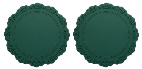 QUARKZMAN 2pz Tovagliette in Silicone 6.5 Tovagliette rotondo Verde Scuro | per Tavola da Pranzo, Resistente al Calore, Impermeabile, Anti sporcizia, per Cucina