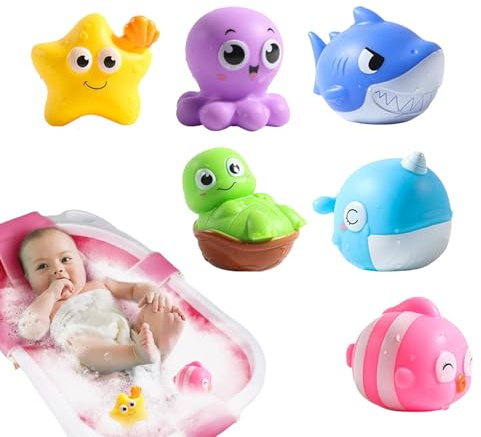 Wasser aktiviertes Badspielzeug, Lichtbadspielzeug - Glühende Meerestier schwimmende Badewanne Spielzeug,6X Vorschule Lernen interaktive Babyparty -Spiele für Kleinkindjungen Mädchen