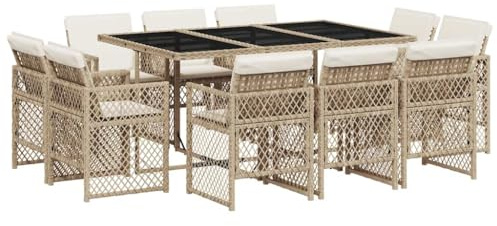 vidaXL Matgrupp för trädgården med dynor 11 delar beige konstrotting, uteplatsmöbler, matbord och stolar, trädgårdsbord med stolar, trädgårdsmöbler