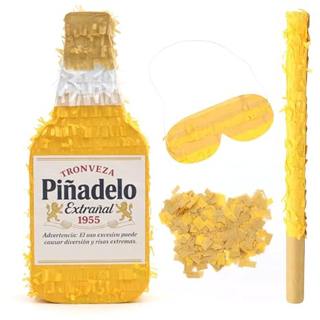 Beer Bottle Piñata with Stick 17x 7x 3 Adult Piñata for 21st, Funny Birthday, Fiesta Party Decorations, Taco Party Supplies, Mexican Party, Cinco de Mayo, Piñata for Adult Party Fits Candy