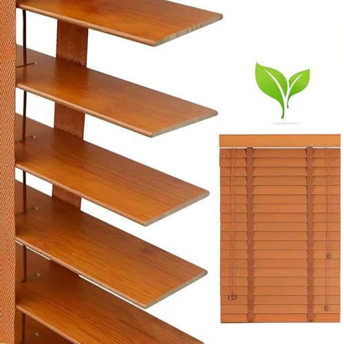 YZJTSXQHY Estores Venecianos de Madera Persianas Venecianas Lamas de 5cm, Persianas Horizontales Personalizables para Ventanas, Cortinas Venecianas Opacas para Salón Ventanas(Light Brown)