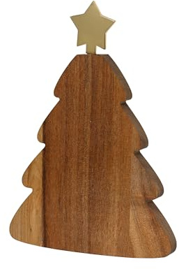 Schneidebrett mit Messer 24x17cm Holz Metall Set 2-teilig - Holzschneidebrett in Tannenbaumform & Messergriff in Sternform - Holzbrett für Käse Brotzeit Vesper Frühstück Abendbrot - Geschenkset