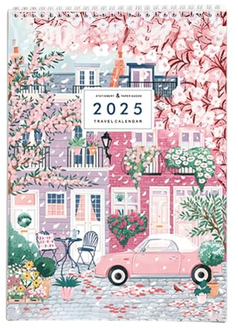 2025 Reisekalender zum Aufhängen an der Wand von 01/bis 12/Doppeldrahtbindung monatlich für Büro, Schule, Urlaubsplanung Kalender