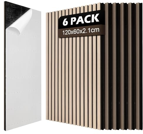 Jaxguom Lot de 6 panneaux acoustiques en bois - 120 x 60 cm (4,32 m²) - Autocollants - Aspect bois - Pour isolation acoustique et décoration - Panneaux en bois pour salon, bureau, studio, pour montage