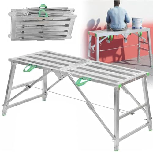 Escalera de andamio resistente con escalones antideslizantes, capacidad de carga de 400 kg, plataforma de trabajo portátil para yeseros, diseño de banco escalonado ligero de 140 x 40 cm.