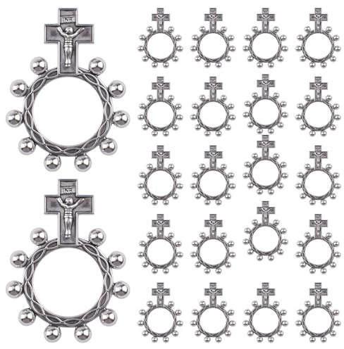 WANDIC 30 Stück Silber-Rosenkranzringe für Männer und Frauen, katholischer Finger-Rosenkranzring mit Kreuz, 30 Stück in Bulk für Gebet, Taufgeschenke, religiöses Geschenk