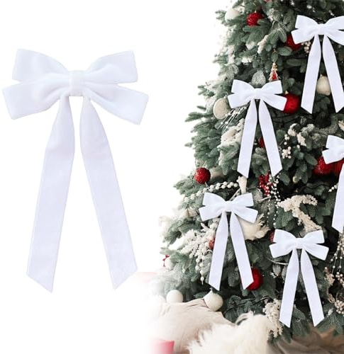 12 Stück Samtschleifen für Weihnachtsbaum, Schleifen Samt Christbaum, Samtschleifen für Christbaumschmuck, Dekorative Tannenbaum Schleifen aus Samt (Weiß)