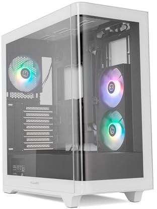 NOX Xtreme Products Hummer Ether – Semitorre ATX | M-ATX | ITX, Cristal Templado Curvo, Espacio para 9 Ventiladores, 3 x 120mm ARGB PWM incluidos, USB-C y 3.0, Filtro Superior Magnético, Blanco/Negro
