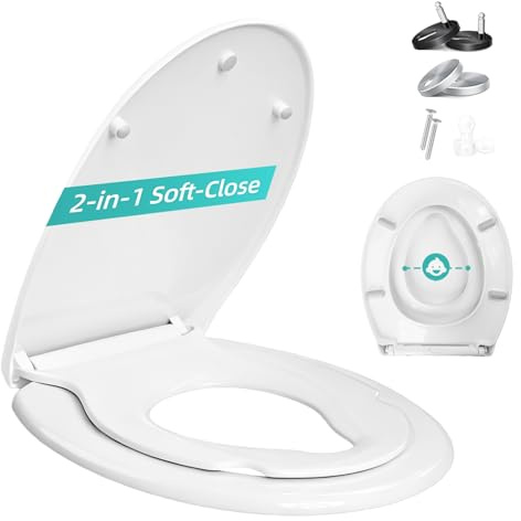 Shgjutop Toilet Seat Soft Close, Soft Close Toilet Seat Oval-Family with Adjustable Hinges, Universal Quick Release Toilet Seats Lid in Sturdy Anti-Bacterial Premium PP Material, White