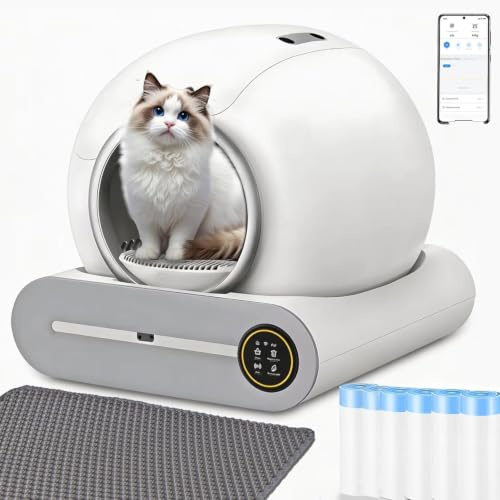 DillyRab Lettiere Autopulenti Gatti 74L con 2 Filtri e 6 Rotoli Sacchetti | Deodorante Ionico, Smart Health Monitor, Comando APP con tappetino Adatte Alle Famiglie con Più Gatti