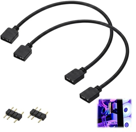 Guline ARGB Extension Cable 5V 12 Inch 3 Pin, 2 Pcs 30cm Female to Female PC Power Cable Adapter with 3 Pin Male Connectors for Computer Fans LED Light Strips Black