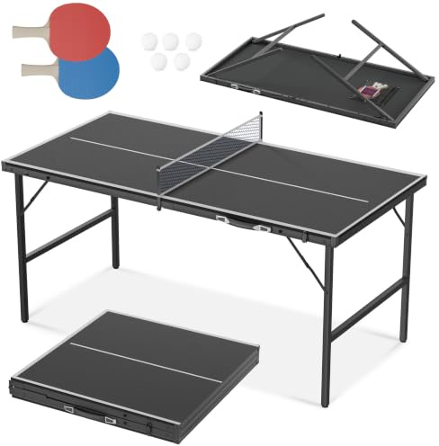 ACXIN Bordtennisbord vikbart set svart MDF 12 mm mini bordtennisbord med nät racketar bollar bärbar vikbar inomhus utomhus spel bordtennisbord för hem kontor fritid