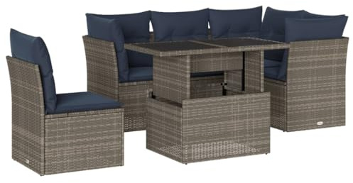 Hothingwell Gartensofa, 6-Sitzer, Kunstharz, geflochten, Grau | Verstellbarer Couchtisch, dicke abnehmbare Kissen, modulares Design, strapazierfähiges PE-Rattan