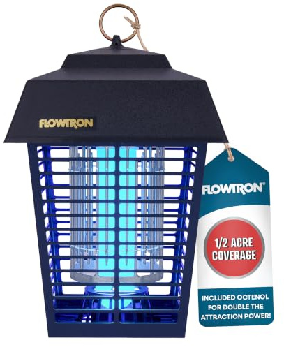 Flowtron Electric Bug Zapper 1/2 Acre Outdoor Insect Control with Dual Lure Method, 15W UV Light & Octenol Attractant for Fly & Mosquito, 5600V Kill Grid, Made in USA, UL Certified
