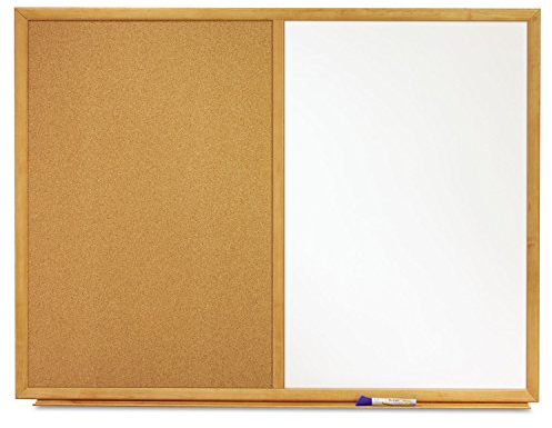 Quartet Combination Whiteboard & Corkboard, 3' x 2' Combo White Board & Cork Board, Oak Finish Frame (S553)