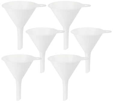 gouveo 6er Set Kunststoff-Trichter, weiß, Ø 60 mm - Einfülltrichter/Küchentrichter für Flüssigkeiten & feinkörnige Schüttgüter, mit Aufhängeöse (TW60)