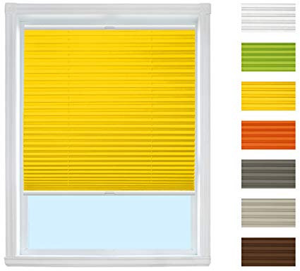 Plissee Rollo mit Klemmfix (Gelb, B70cm x H180cm) Rollo Jalousie, Easyfix klemmträger ohne Bohren verspannt/Faltrollo Sichtschutz und Sonnenschutz für Fenster und Tür/Farbe & Größe wählbar
