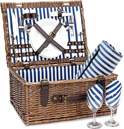 INNO STAGE Picknickkorb für, Weiden-Aufbewahrungskorb für Service Geschenk-Set für Camping und Outdoor Party, Weide for 2 MEHRWEG