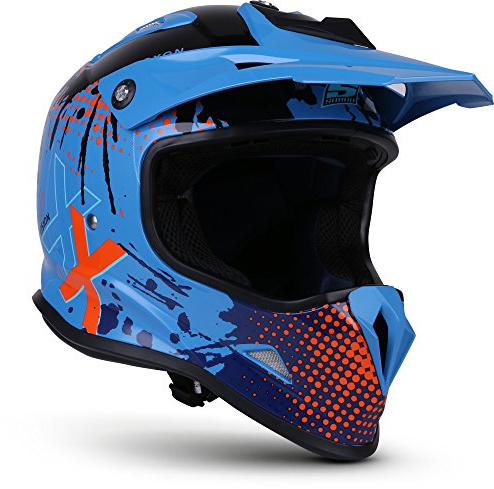Soxon® SKC-33 „Fusion Blue“ · Kinder Cross-Helm · Motorrad-Helm MX Cross-Helm MTB BMX Cross-Bike Downhill Off-Road Enduro-Helm · ECE 22.05 Schnellverschluss SlimShell Tasche XXS (49-50cm)