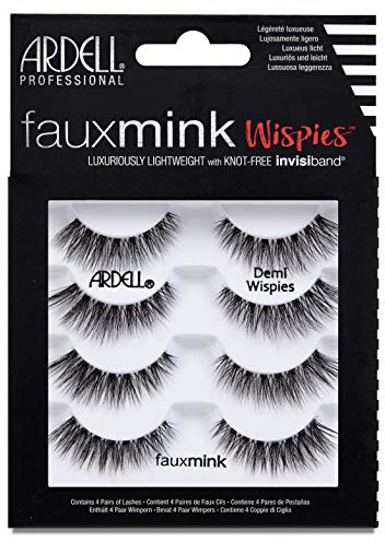 ARDELL False Eyelashes Faux Mink Demi Wispies 4 Pairs Multipack Black Medium Volume Long Length Invisiband Lightweight Silky Soft Faux Mink Eyelashes Vegan-Friendly Cruelty-Free