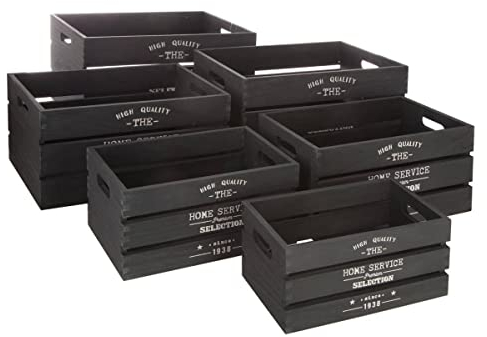 Atmosphera - Set de 6 caisses cagettes Facto - Bois - Noir