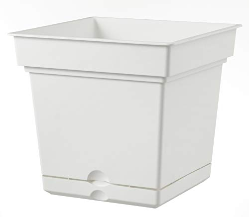 Teraplast Still Côté 47 cm – Jardinière d'extérieur et de Balcon en Plastique Mat, Couleur Blanche, 100% Recyclable avec réserve d'eau. Pot carré d'extérieur