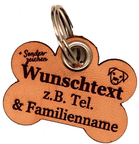 creathi Anhänger Knochen fürs Halsband personalisiert ECHTES Leder! Hundemarke ohne geklimper! Ein- oder zweiseitig personalisierbar (ca. 4x3 cm)