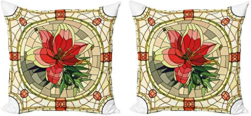 ABAKUHAUS Blumen Kissenbezug Set (2Stück), Blume Lilien-Blätter, doppelseitiges Digitaldruckdekor mit Reißverschluss, 40 cm, Mehrfarbig