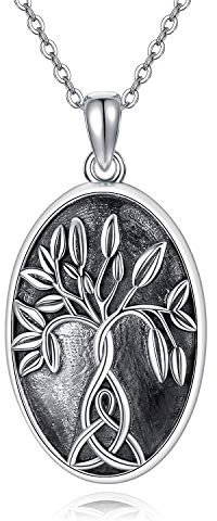 KINGWHYTE Livets träd/fjäril/ros blomma medaljong halsband 925 sterling silver släktträd halsband keltisk knut hänge födelsedagspresenter för kvinnor, Sterlingsilver