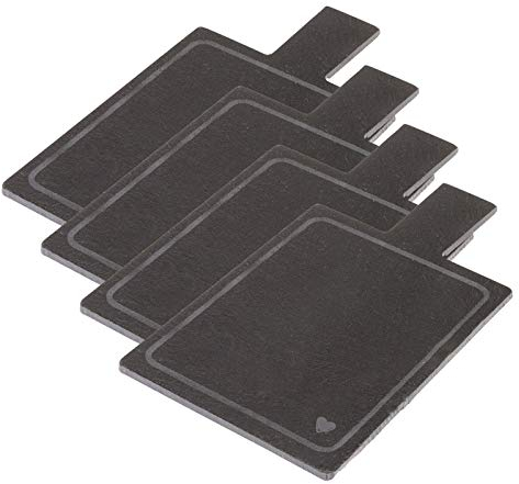 Westmark Juego de 4 Tablas de Pizarra Natural para Servir con diseño, Mango y protección contra arañazos, Rectangular, Superficie 19 x 11 cm, Pizarra, Tapas + Friends, Color Antracita, 697222ES
